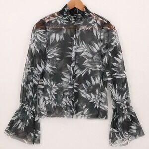 Zara Trafaluc Sheer Mesh Top Whimsigoth Dark Fairy Grunge Bell Sleeve Size S